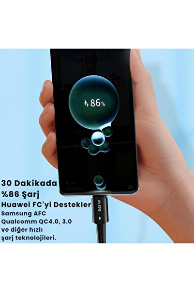 essager Led Işıklı 0.5Metre QC4.0 PD 60W Type C To Type C Şarj Kablosu Örgü Kopmaz Şarj Akım Korumal