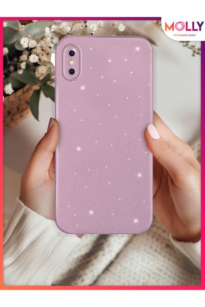 Molly iPhone XS İçin Gül Kurusu Berry Simli Parlak Silikon Kılıf
