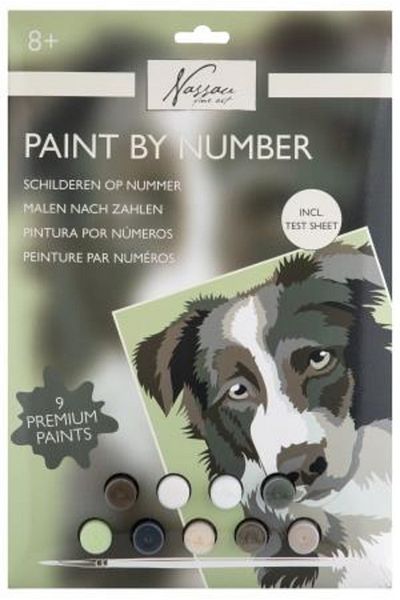 Nassau fine art Creative set, Paint by numbers with 9 acrylic colors included, puppy pattern, Nassau