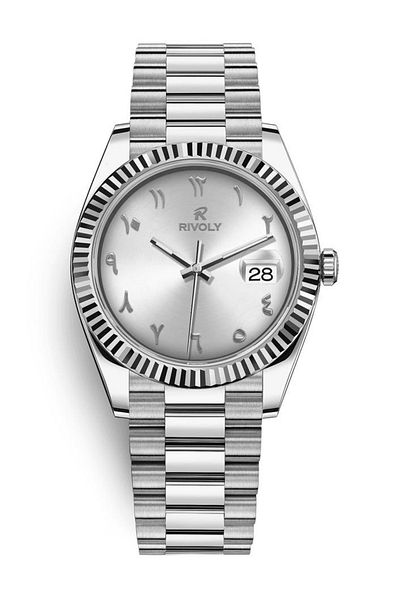 Rivoly Modern Men's Watch with Arabic Numerals and Date in Stainless Steel