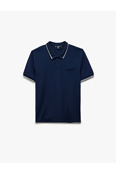 Koton تي شيرت من القطن بتفاصيل جيب من قماش بيكيه بقصة ضيقة وياقة بولو