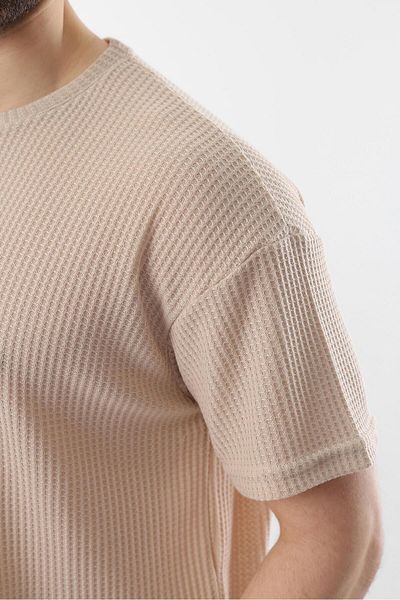 Madmext Ανδρικό μπλουζάκι Beige Crew Neck E7127