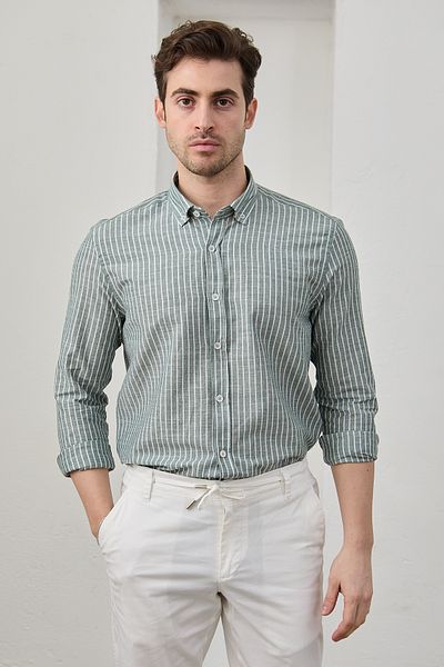 RAVANELLI Cămașă modernă slim fit din bumbac în dungi pentru bărbați
