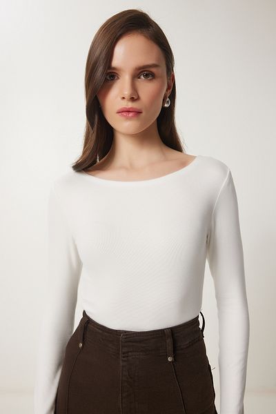 Lovelyİstanbul Basic Boat Neck Knitted Blouse - Bone Lus0071