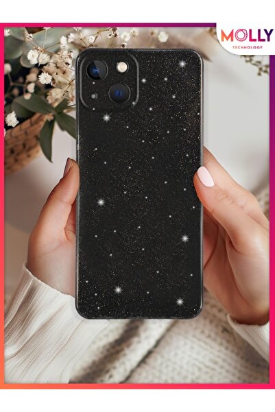 Molly iPhone 15 İçin Siyah Berry Simli Parlak Silikon Kılıf