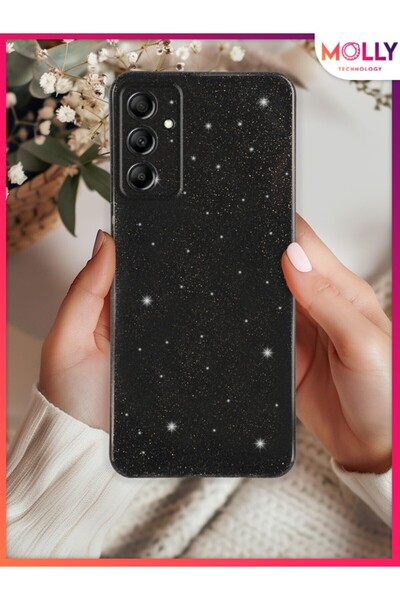Molly Samsung Galaxy A34 İçin Siyah Berry Simli Parlak Silikon Kılıf