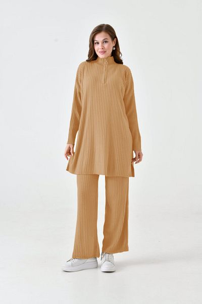 NİSUM MODA Nisum Kneck Zippered Pants Strick Suit