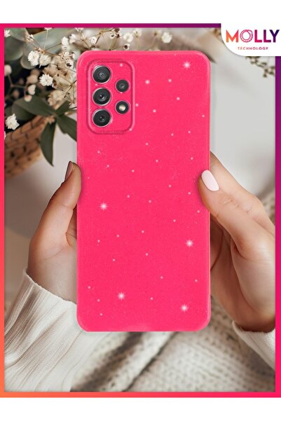 Molly Samsung Galaxy A72 İçin Neon Pembe Berry Simli Parlak Silikon Kılıf