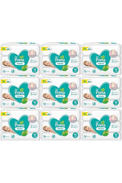 Prima Plant Based Unscented Wet Towel Wipes for Sensitive Skin - Set of 27 (9Pk*3) 1404 Sheets