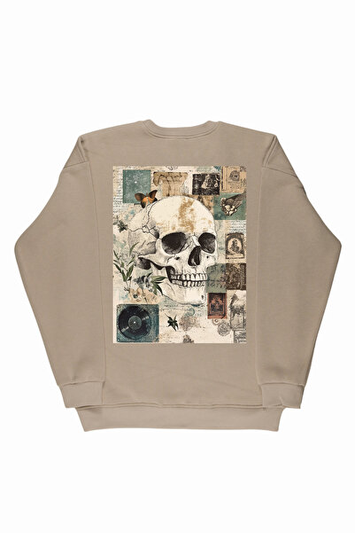 By Caspita Fashion Lenithra Skull Back Štampano Unisex Oversize kroj Bež majica