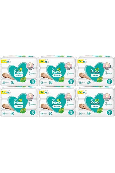 Prima Wet Towel Wipes Plant Based Unscented for Sensitive Skin (SET OF 18) (6PK*3) 936 Sheets