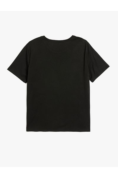 Koton Viscose Fabric Blended Short Sleeve Crew Neck Stone Detailed Women's T-Shirt