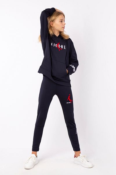 Black One Girl's Hooded Print Detailed Leggings Sweat Set