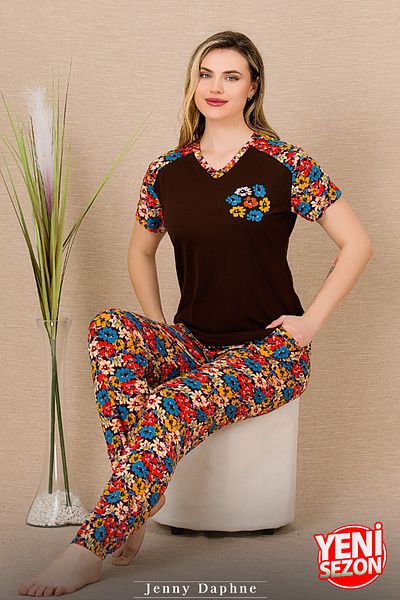 Jenny Daphne Σετ κοντομάνικη πιτζάμες Lady Floral μοτίβο νέας σεζόν 12487