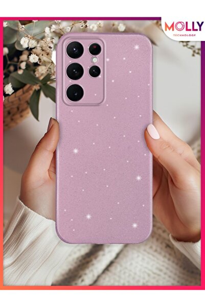 Molly Samsung Galaxy S24 Ultra İçin Gül Kurusu Berry Simli Parlak Silikon Kılıf