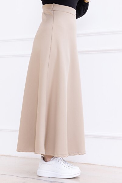 Bestenur Neris Scuba Skirt 1357 - Μπεζ Ύφασμα