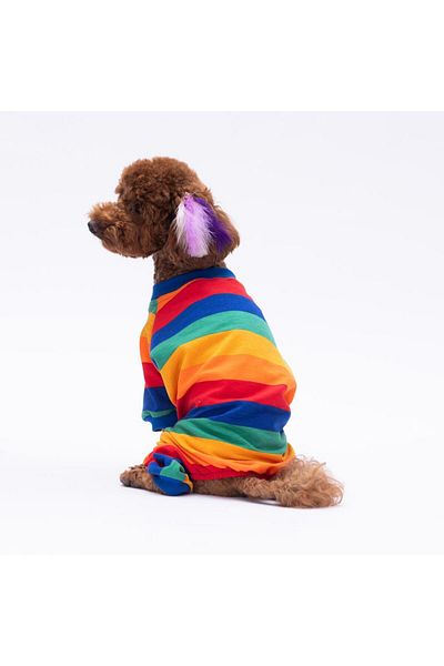 Pettrend Ruby Rainbow Combed Cotton Jumpsuit Cat Dog Jumpsuit Cat Dog Outfit Dog Pajamas