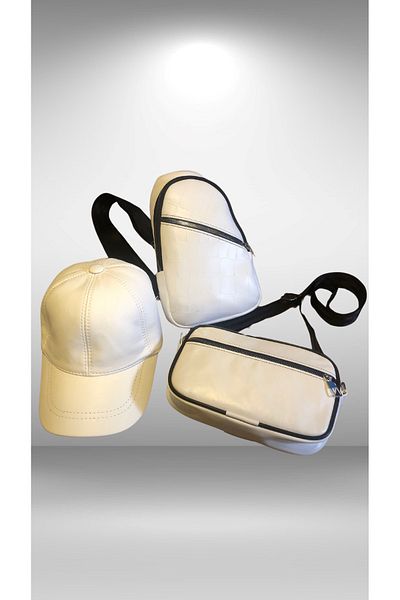 BY SCK Unisex Λευκό Σετ Τσάντα Καπέλου από Γνήσιο Γνήσιο Δέρμα - Νέα σεζόν - Χειροποίητο