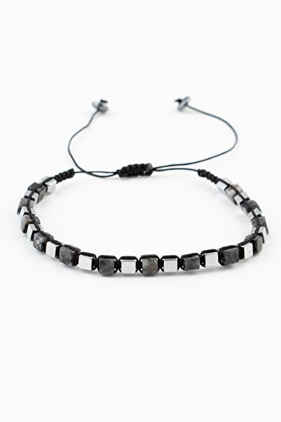Sortie Aksesuar Hematit ve Doğal Taş Makrome Örme Hediyelik Erkek Bileklik