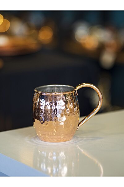 Bakır Concept Copper Mug Cup Chubby Model Hammer Forged Bright Copper Color