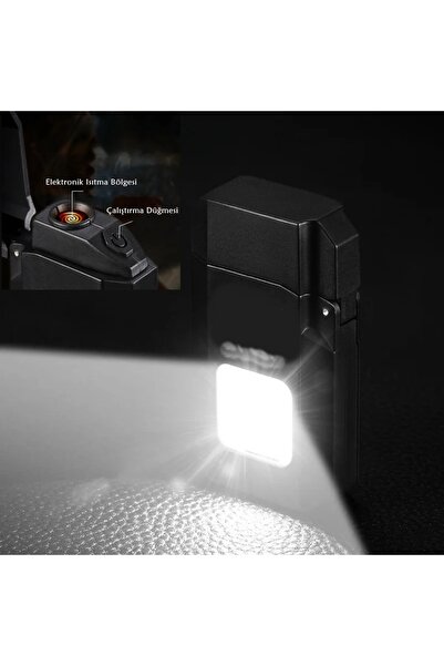 gaman PS-M8 Mini Şarjlı Elektronik Çakmak Cob Led Işıklı El Feneri Type-C Şarjlı Gazsız 2in1