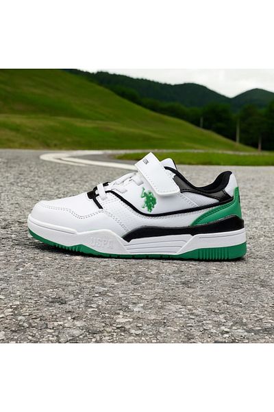 U.S. Polo Assn. Children's Velcro Sneakers, White Leather Sneakers