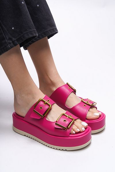 Riccon Papuci Winledha pentru femei - Cataramă dublă, piele fucsia 001278