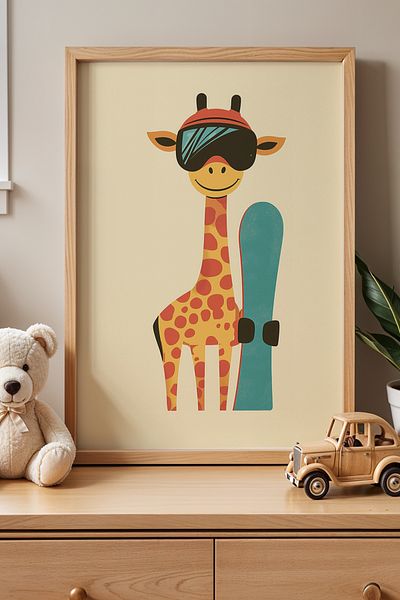 HİGUERA Cute Giraffe Snow Holiday Camera Copiilor Si Camera Bebelusului Pictura Perete Cu Rama Din Lemn