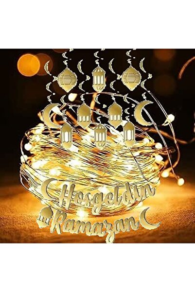 DÜVENCİ TİCARET hosşgeldin ramazan 3 lü set ışıklı 10 lu fener kaliğrafi