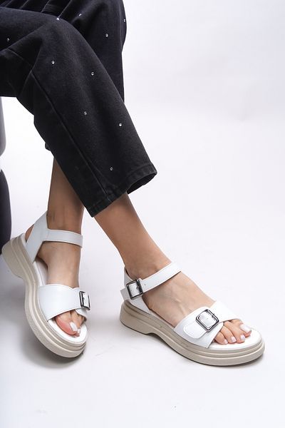 Riccon Γυναικεία σανδάλια Bridleia White Skin 0012210