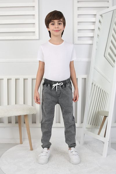 e-çocuk Boy's Gray Jeans with Elastic Waist