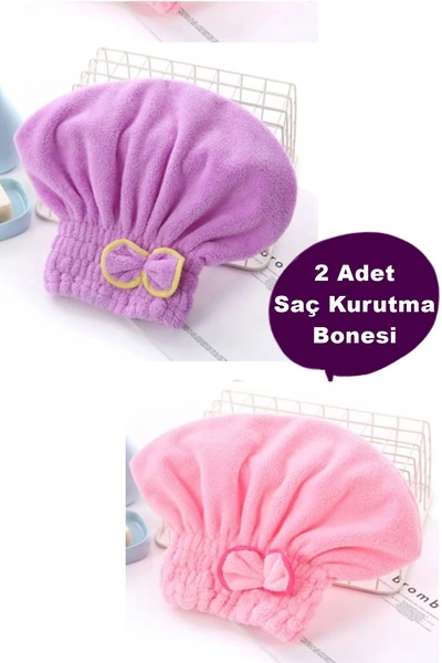 İndirimKap 2 Adet Saç Kurutma Bonesi Kafa Havlusu Duş Bonesi Islak Saç Kurula...