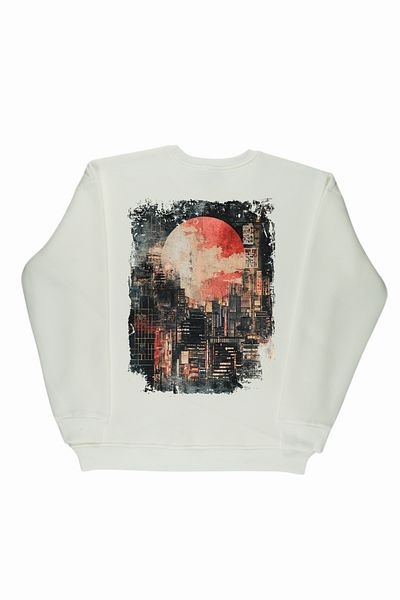 By Caspita Fashion Hanorac alb oversize unisex cu imprimeu Lenithra City