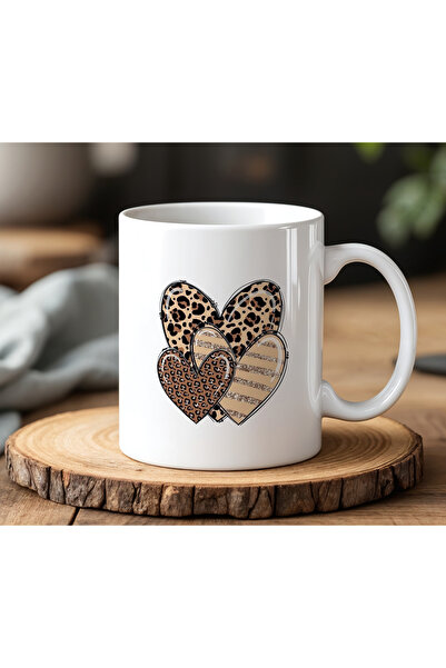 BB TRADE Leopard Hearts Design White Ceramic Printed Mug 330ml