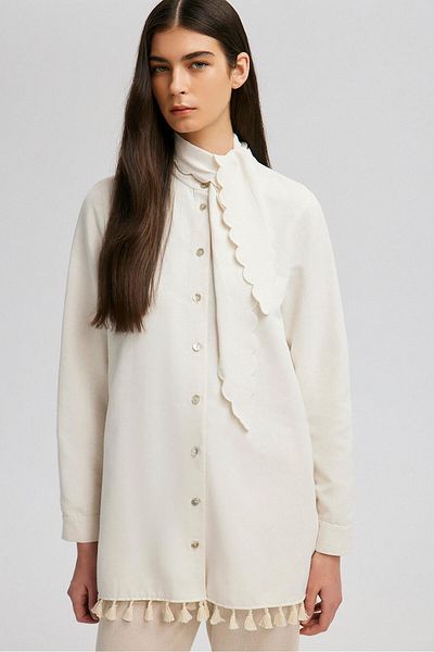 Touché Privé Stylish Shirt with Embroidery and Tassel Detail