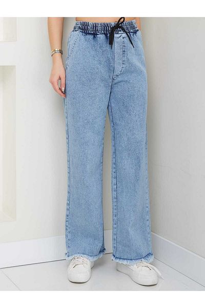 moda camiya Women's Relaxed Fit Jeans - Elastic Waist, Lanyard Leg, Tassel Jeans