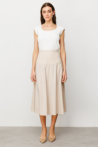 ON Midi Skirt with Stitching Detail on the Waist