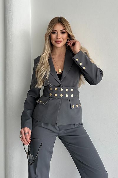 HOEK Women's Anthracite Belted Jacket Pants Suit