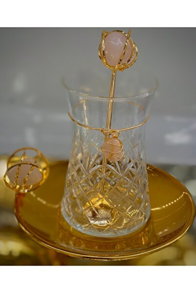 DUKKANI ISTANBUL 6-Person Copper Tea Set 18 Pieces Pink Quartz Gold