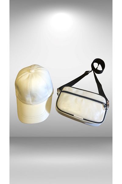 BY SCK Unisex Λευκό Σετ Τσάντα Καπέλου από Γνήσιο Γνήσιο Δέρμα - Νέα σεζόν - Χειροποίητο