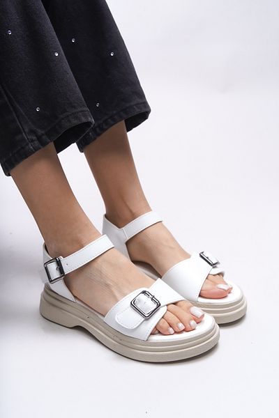 Riccon Γυναικεία σανδάλια Bridleia White Skin 0012210