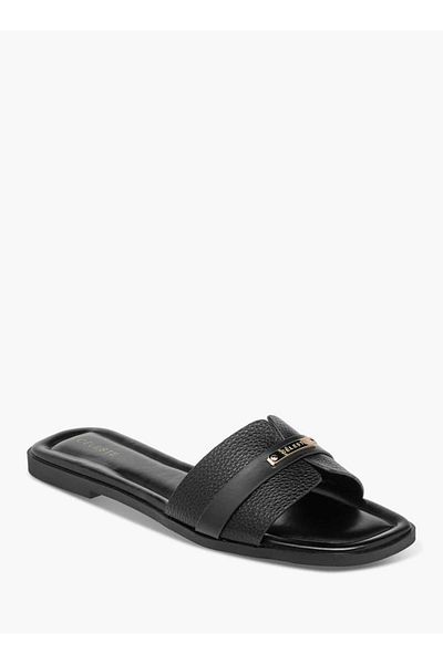 Celeste Celeste Women's Textured Slip-On Flat Sandals with Metal Accent