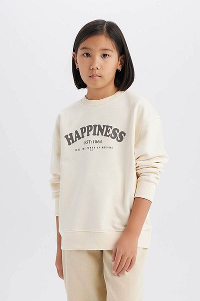 DeFacto Girls' Relax Fit Crew Neck Printed Sweatshirt D9078A825Sp