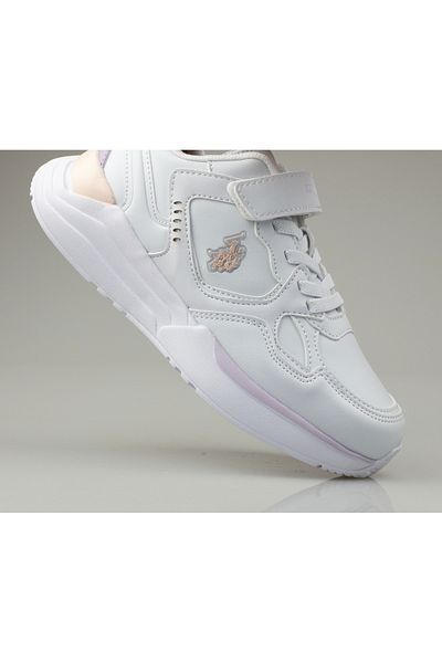 U.S. Polo Assn. Girl's Velcro Sneakers, Thick Sole White Leather Sneakers