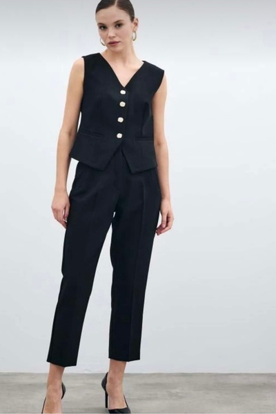 Sateen Брюки з високою талією з манжетами чорні