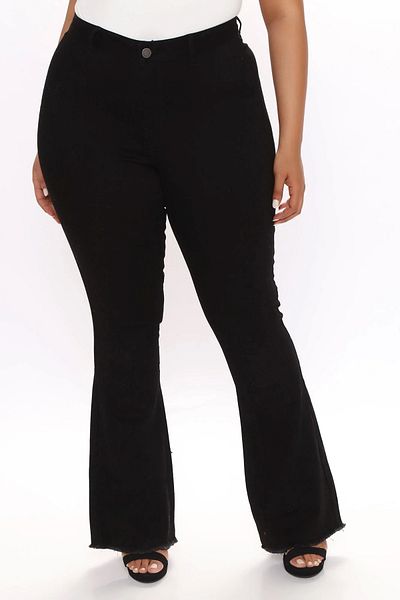 Şans Black High Waist Lycra Jeans - Plus Size, Flared Leg, 5 Pockets 65N38742