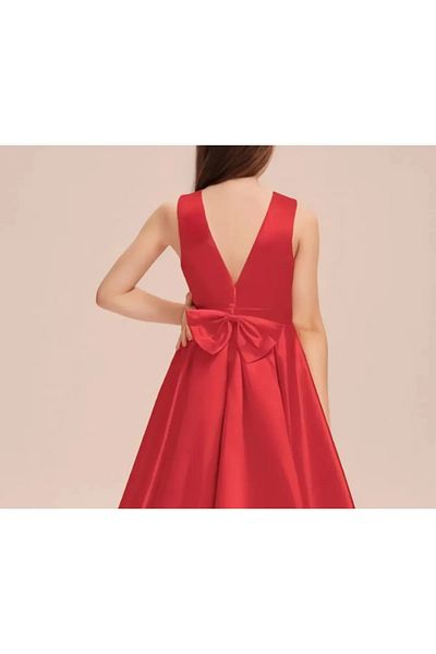 NSMLİFE Rochie simplă cu decolteu rotund din satin pentru fetiță Rochie de seară pentru ziua de absolvire