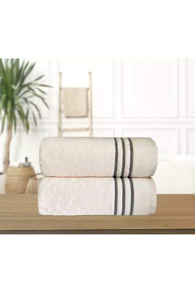 Lucy and Home Σετ Πετσέτες 2 τεμαχίων Κεντημένες Ρίγες Microcotton 60X110cm