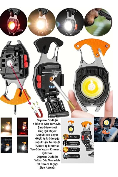 gaman ŞARJLI ÇAKMAK - 6 Mod Led Dijital Şarj Göstergeli - Deprem Düdüğü - Şiş...