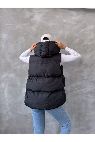 BEJNA Long Black Hooded Inflatable Women's Vest
